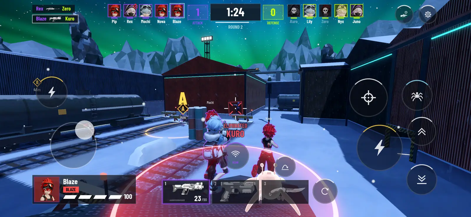 BLAZE runs at site A on FROSTLINE YARD while a teammate plants the bomb